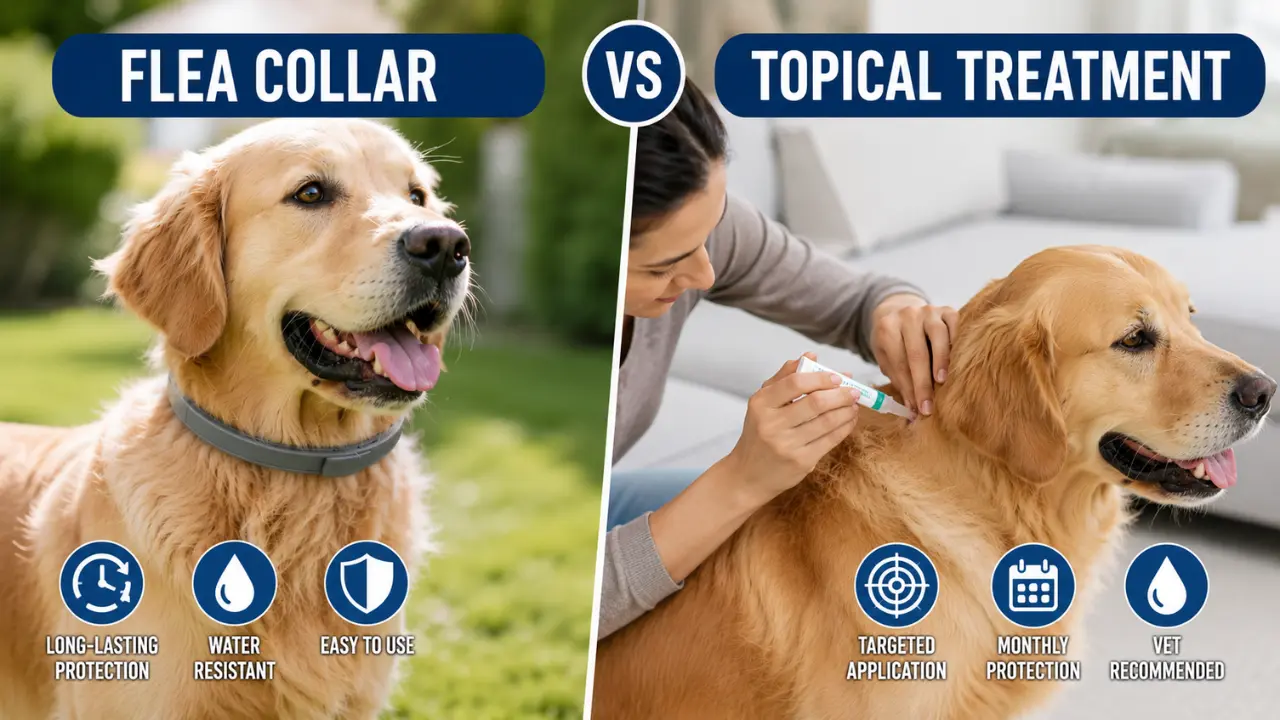 Veterinarian examining a dog's neck for signs of skin irritation from a flea collar